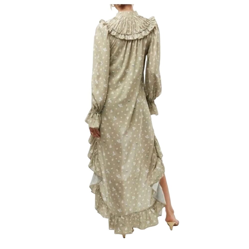 NWT WEWOREWHAT Hi-Low Polka Dot Green Floral Pattern Ruffle Peasant Dress S - Picture 2 of 16